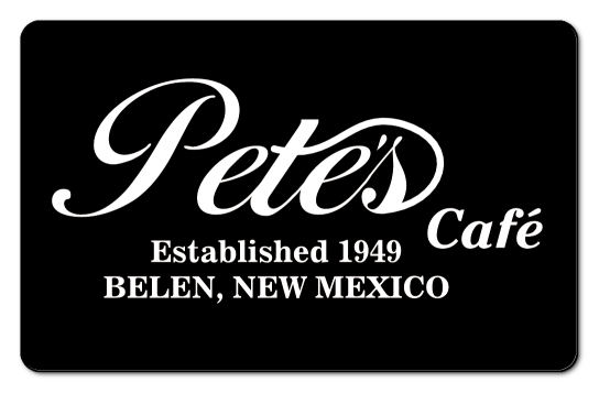 petes cafe white text logo on a black background